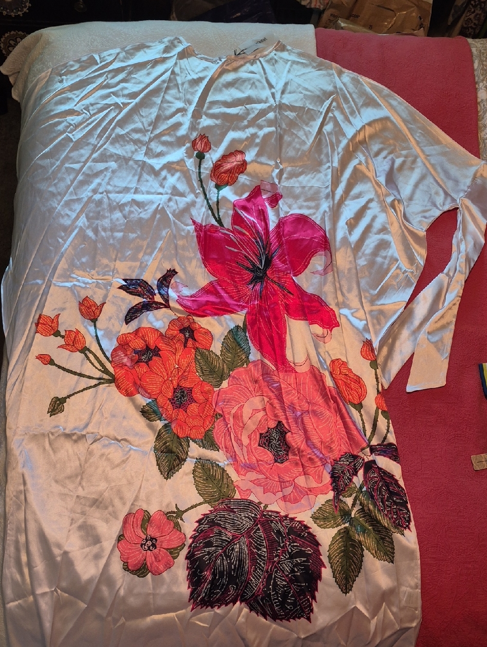 White Floral Maxi Dress with Pink & Orange Blooms
